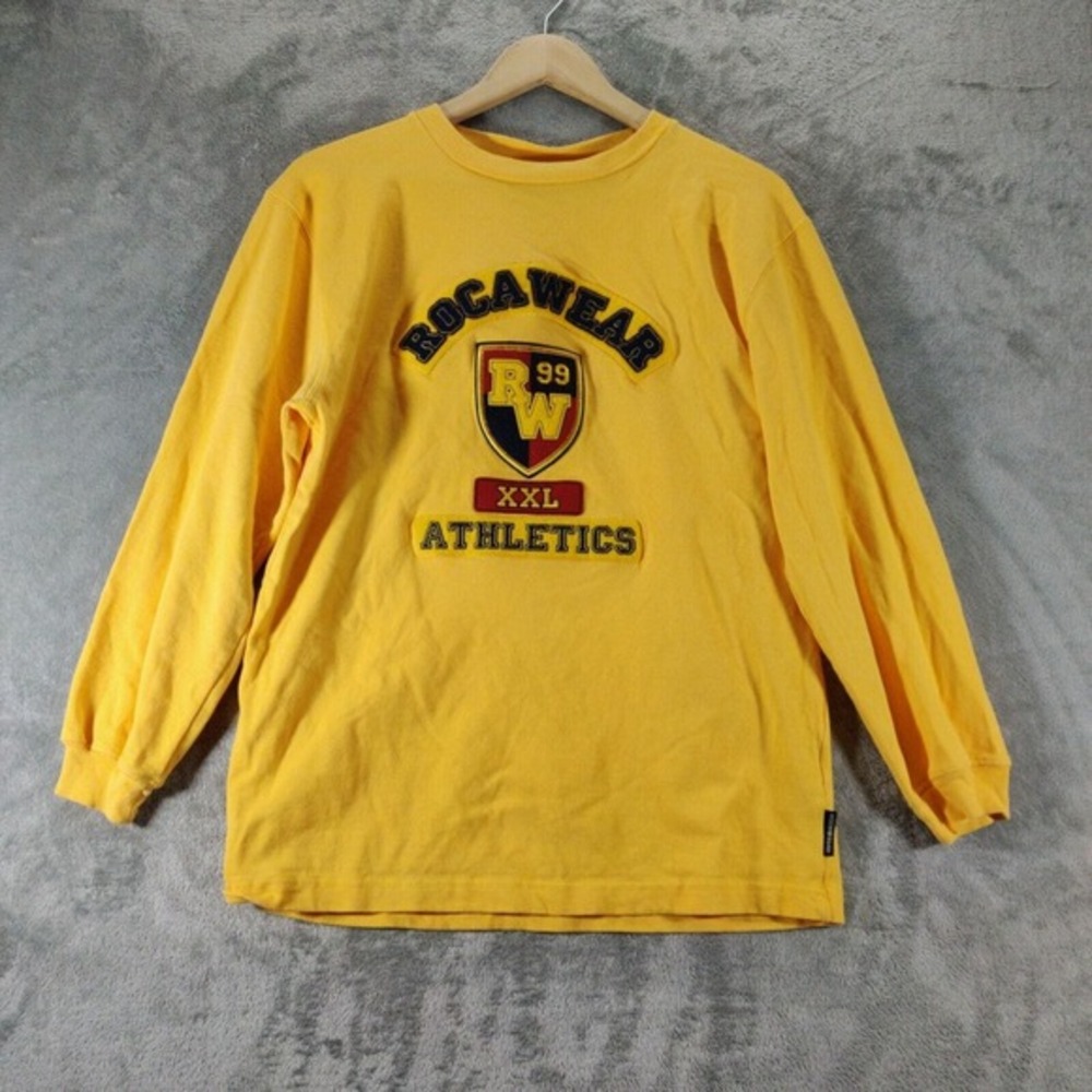 Rocawear Shirt Boys Large 14/16 Yellow Long Sleeve Embroidered Chest Patch‎ Y2k